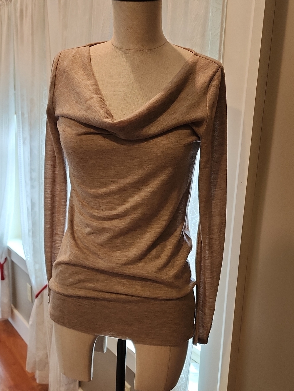 LOFT Taupe Cowl Neck Lightweight Sweater